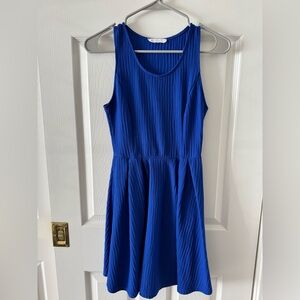 Nordstrom Lush Women's Rita Fit Flare Crepe Royal Blue Texture Sleeveless Dress
